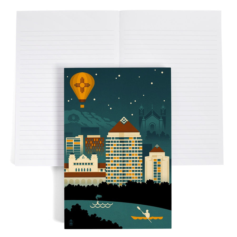 Lined 6x9 Journal, Albuquerque, New Mexico, Retro Skyline (no text), Lay Flat, 193 Pages, FSC paper Home Lantern Press 