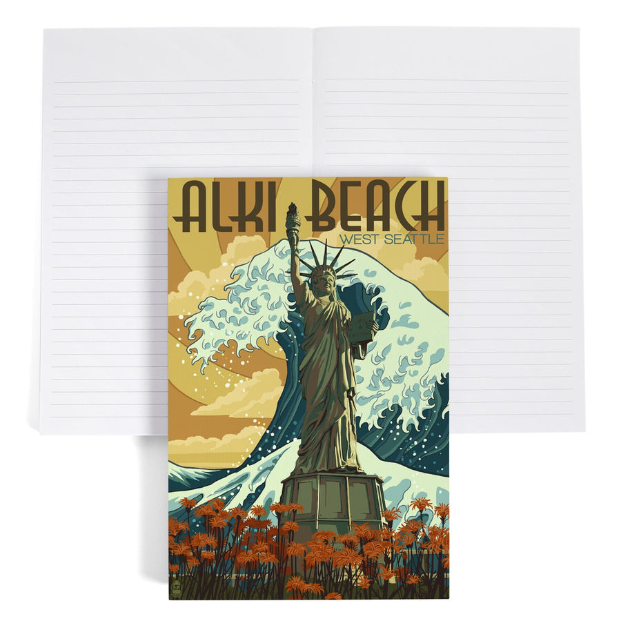 Lined 6x9 Journal, Alki Beach, West Seattle, Washington, Lady Liberty Statue, Lay Flat, 193 Pages, FSC paper Home Lantern Press 