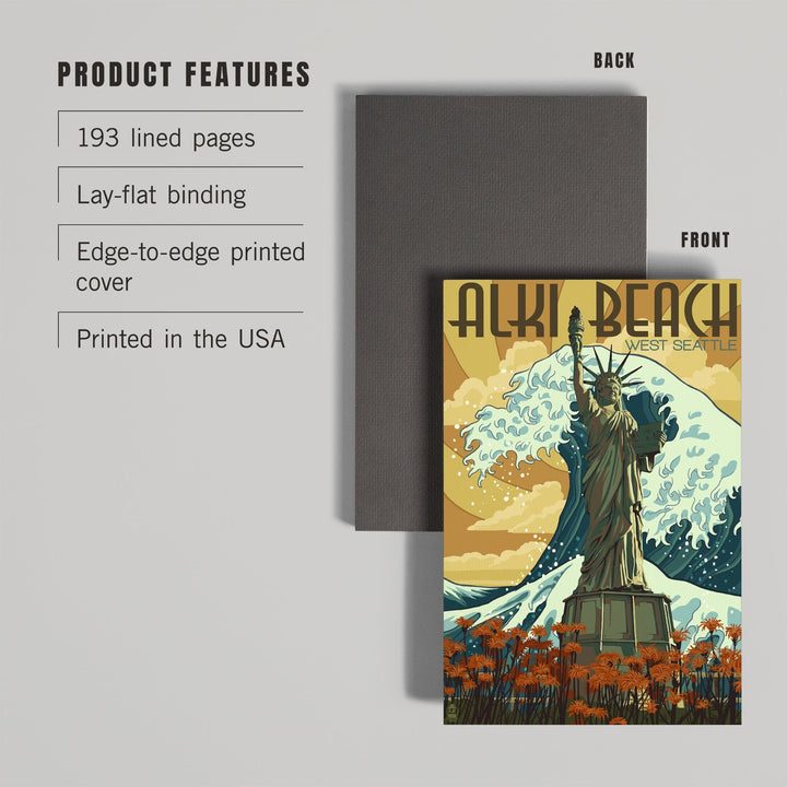 Lined 6x9 Journal, Alki Beach, West Seattle, Washington, Lady Liberty Statue, Lay Flat, 193 Pages, FSC paper Home Lantern Press 