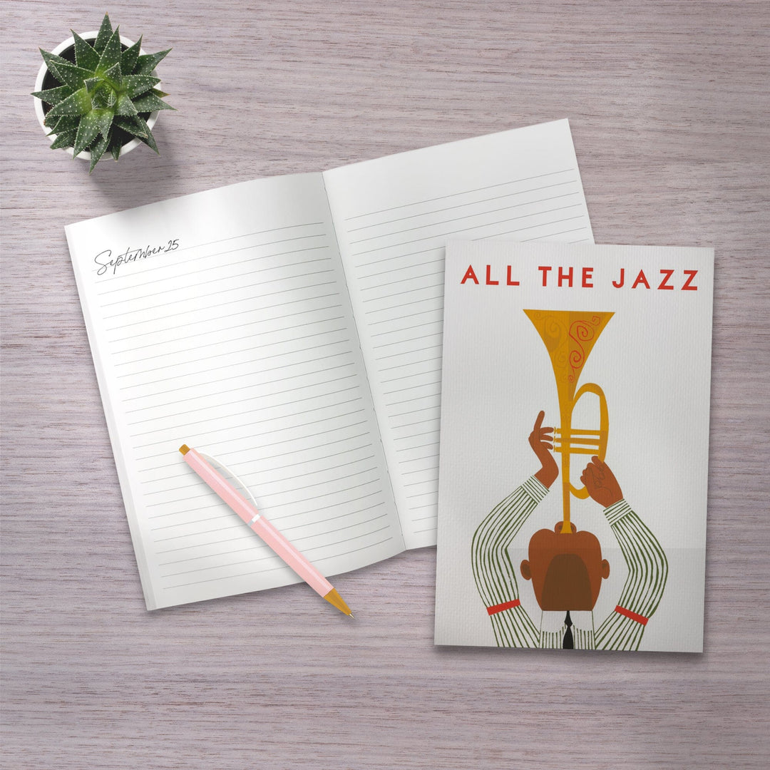 Lined 6x9 Journal, All The Jazz, Horn Player, Lay Flat, 193 Pages, FSC paper Home Lantern Press 