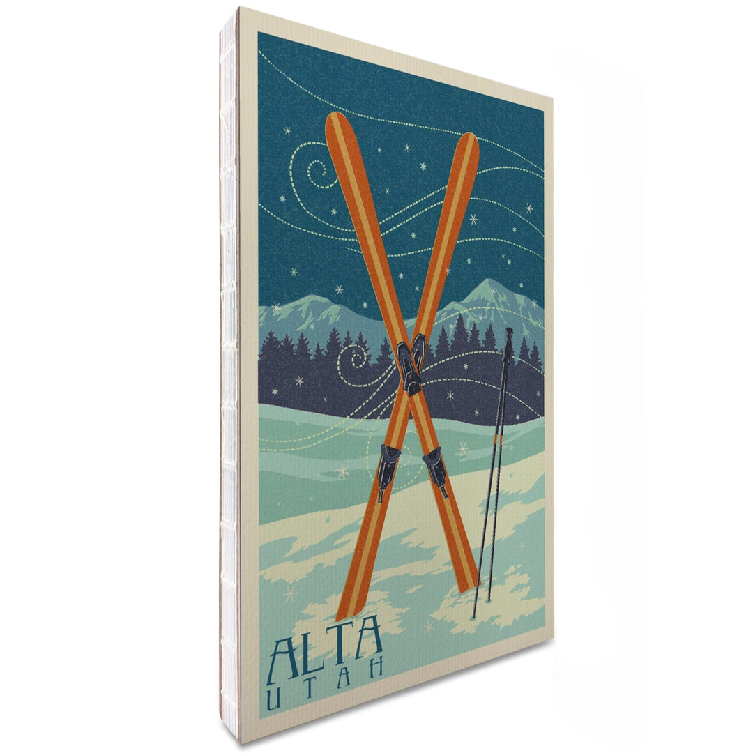 Lined 6x9 Journal, Alta, Utah, Crossed Skis, Letterpress, Lay Flat, 193 Pages, FSC paper Home Lantern Press 