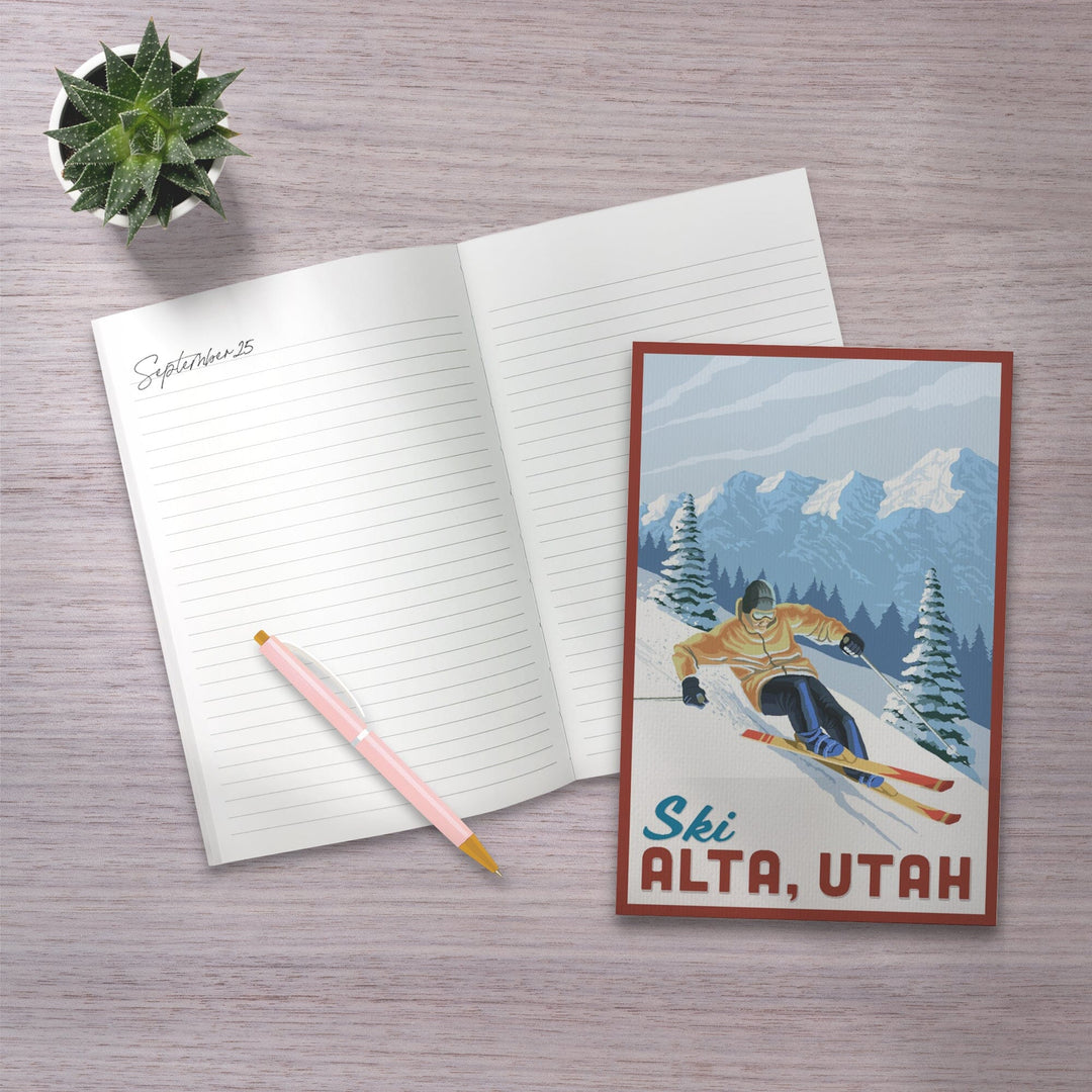 Lined 6x9 Journal, Alta, Utah, Ski Alta, Downhill Skier, Lay Flat, 193 Pages, FSC paper Home Lantern Press 