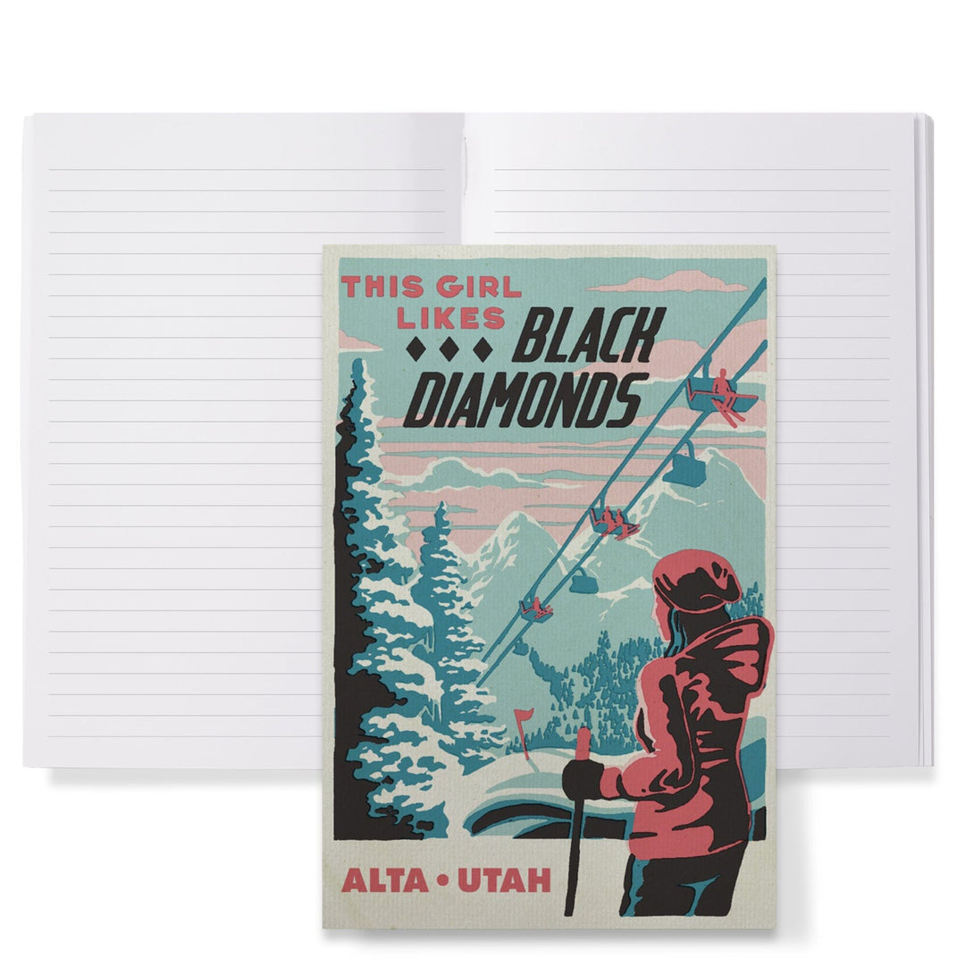 Lined 6x9 Journal, Alta, Utah, Ski Black Diamond, Lay Flat, 193 Pages, FSC paper Home Lantern Press 