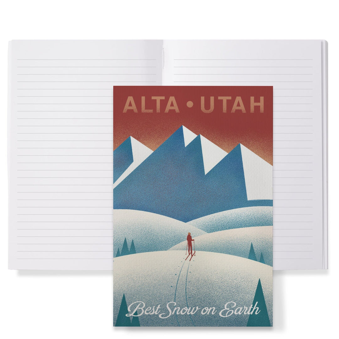 Lined 6x9 Journal, Alta, Utah, Skier In the Mountains, Litho, Lay Flat, 193 Pages, FSC paper Home Lantern Press 