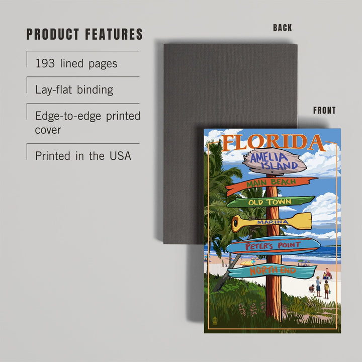 Lined 6x9 Journal, Amelia Island, Florida, Destinations Signpost, Lay Flat, 193 Pages, FSC paper Home Lantern Press 