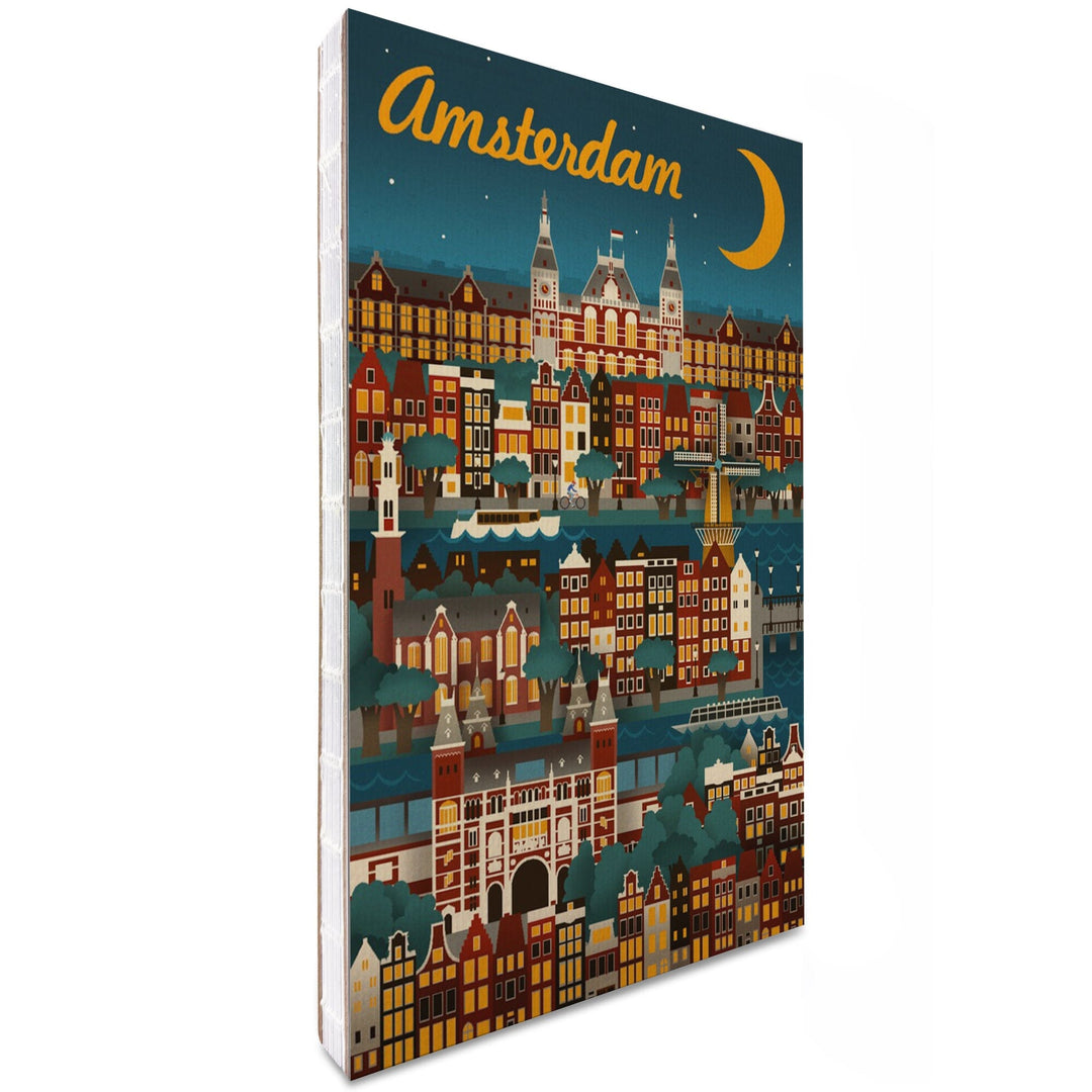 Lined 6x9 Journal, Amsterdam, Retro Skyline, Lay Flat, 193 Pages, FSC paper Home Lantern Press 