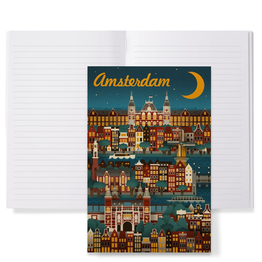 Lined 6x9 Journal, Amsterdam, Retro Skyline, Lay Flat, 193 Pages, FSC paper Home Lantern Press 