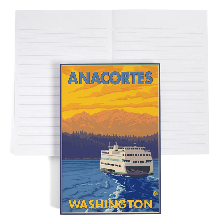 Lined 6x9 Journal, Anacortes, Washington, Ferry and Mountains, Lay Flat, 193 Pages, FSC paper Home Lantern Press 