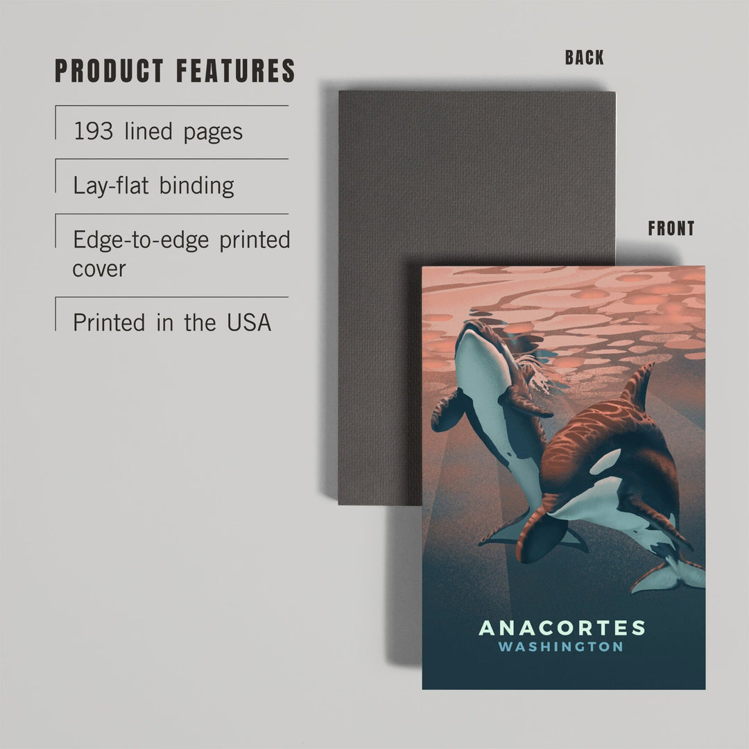 Lined 6x9 Journal, Anacortes, Washington, Orca, Lithograph, Lay Flat, 193 Pages, FSC paper Home Lantern Press 