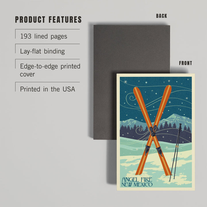 Lined 6x9 Journal, Angel Fire, New Mexico, Crossed Skis, Letterpress, Lay Flat, 193 Pages, FSC paper Home Lantern Press 