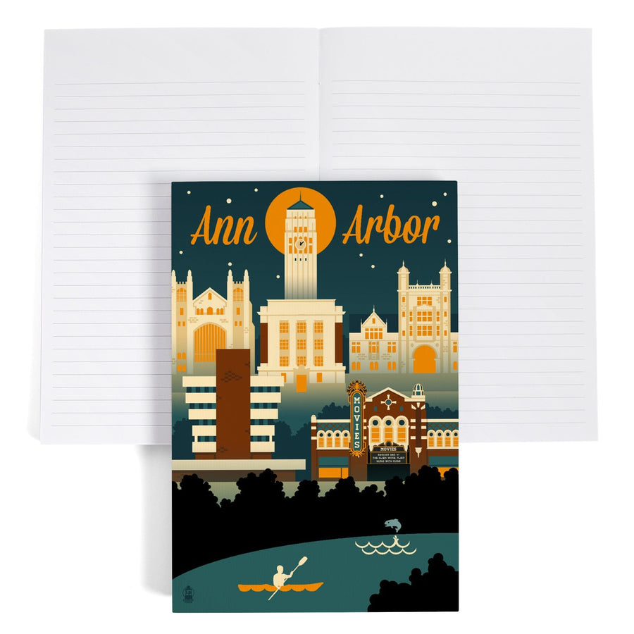 Lined 6x9 Journal, Ann Arbor, Michigan, Retro Skyline, Lay Flat, 193 Pages, FSC paper Home Lantern Press 