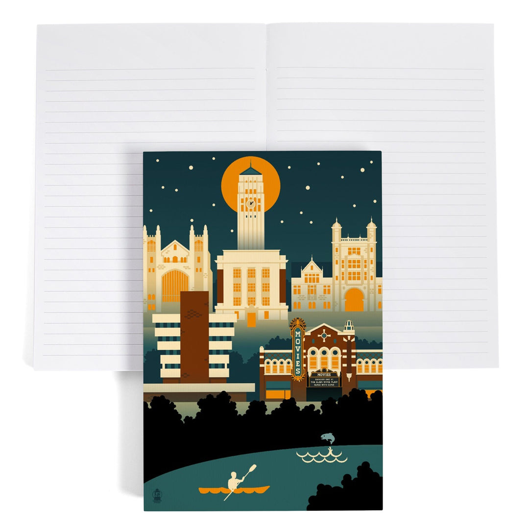 Lined 6x9 Journal, Ann Arbor, Michigan, Retro Skyline (no text), Lay Flat, 193 Pages, FSC paper Home Lantern Press 