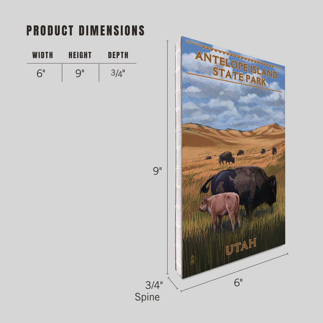 Lined 6x9 Journal, Antelope Island State Park, Utah, Bison and Calf Grazing, Lay Flat, 193 Pages, FSC paper Home Lantern Press 