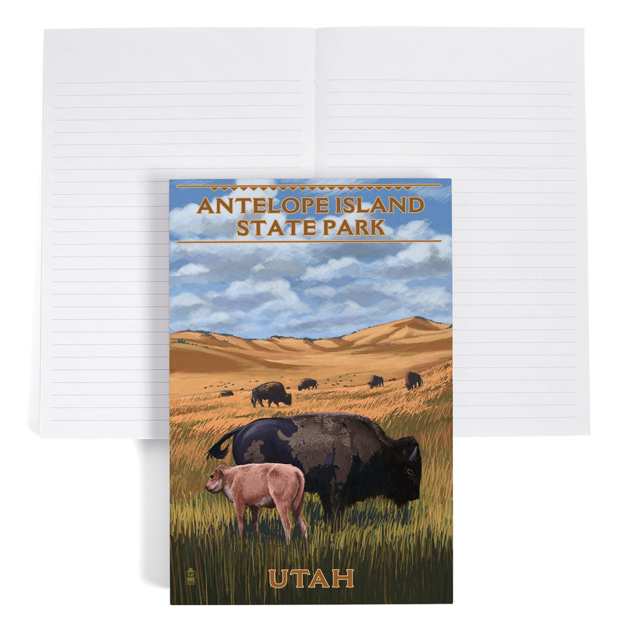 Lined 6x9 Journal, Antelope Island State Park, Utah, Bison and Calf Grazing, Lay Flat, 193 Pages, FSC paper Home Lantern Press 