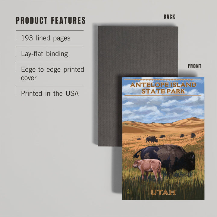 Lined 6x9 Journal, Antelope Island State Park, Utah, Bison and Calf Grazing, Lay Flat, 193 Pages, FSC paper Home Lantern Press 