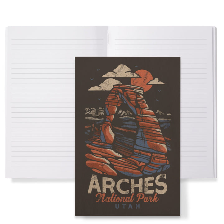 Lined 6x9 Journal, Arches National Park, Utah, Delicate Arch, Distressed Vector, Lay Flat, 193 Pages, FSC paper Home Lantern Press 