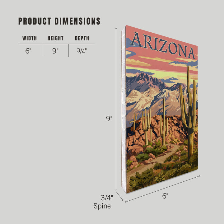 Lined 6x9 Journal, Arizona, Desert Cactus Trail Scene at Sunset, Lay Flat, 193 Pages, FSC paper Home Lantern Press 