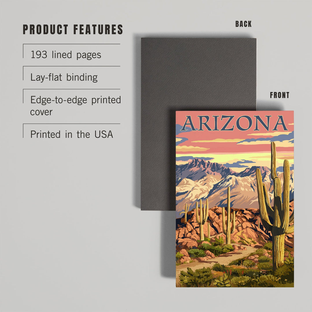 Lined 6x9 Journal, Arizona, Desert Cactus Trail Scene at Sunset, Lay Flat, 193 Pages, FSC paper Home Lantern Press 