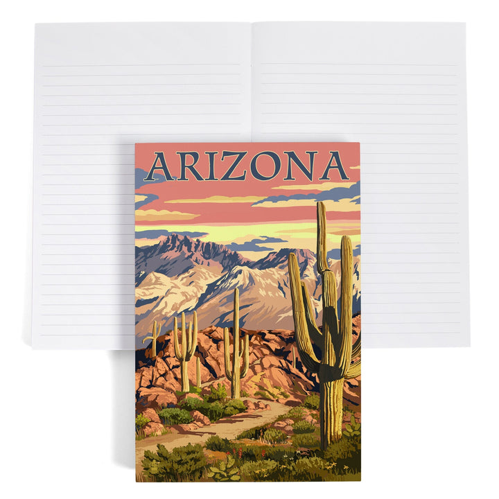 Lined 6x9 Journal, Arizona, Desert Cactus Trail Scene at Sunset, Lay Flat, 193 Pages, FSC paper Home Lantern Press 