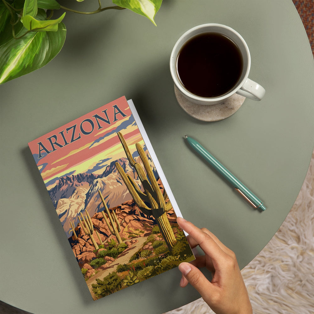 Lined 6x9 Journal, Arizona, Desert Cactus Trail Scene at Sunset, Lay Flat, 193 Pages, FSC paper Home Lantern Press 