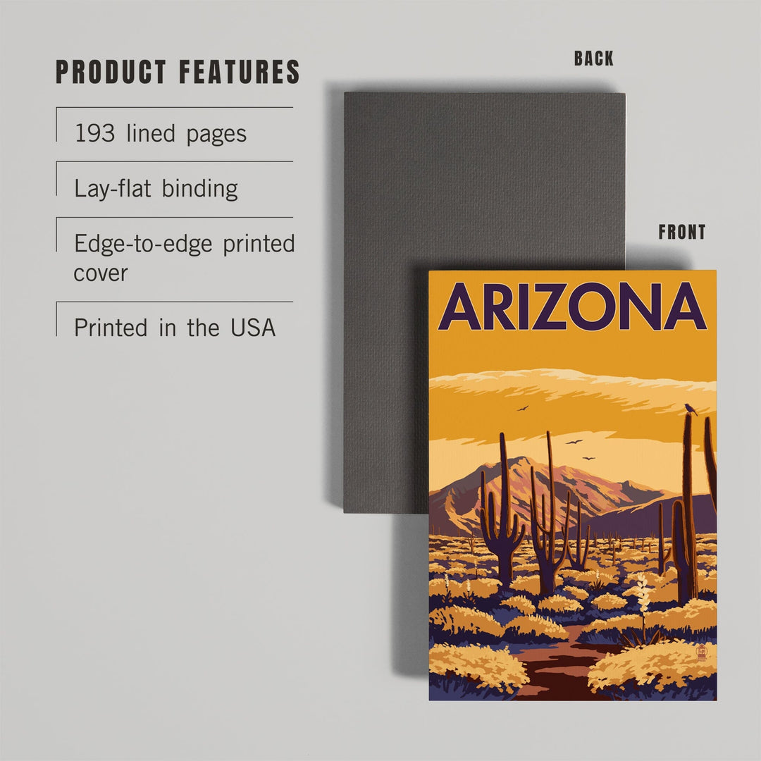 Lined 6x9 Journal, Arizona, Desert Scene with Cactus, Lay Flat, 193 Pages, FSC paper Home Lantern Press 