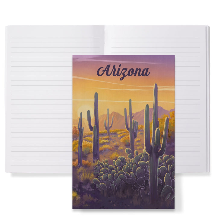 Lined 6x9 Journal, Arizona, Oil Painting, Cactus and Golden Sunset, Lay Flat, 193 Pages, FSC paper Home Lantern Press 