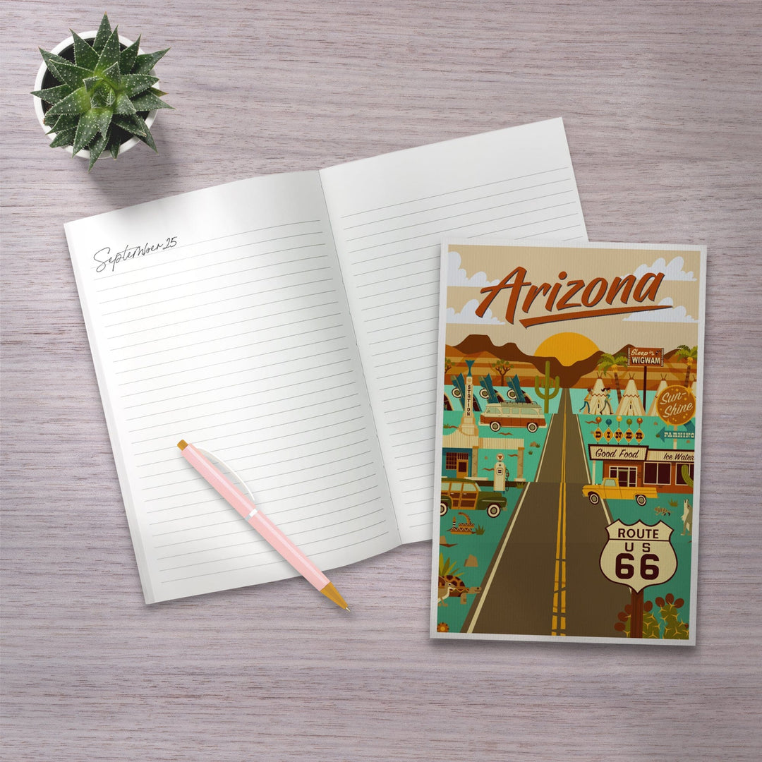 Lined 6x9 Journal, Arizona, Route 66, Geometric, Lay Flat, 193 Pages, FSC paper Home Lantern Press 