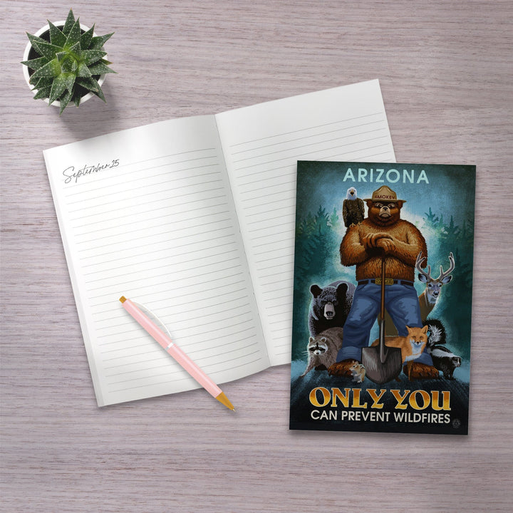 Lined 6x9 Journal, Arizona, Smokey Bear, Only You Can Prevent Wildfires, Lay Flat, 193 Pages, FSC paper Home Lantern Press 