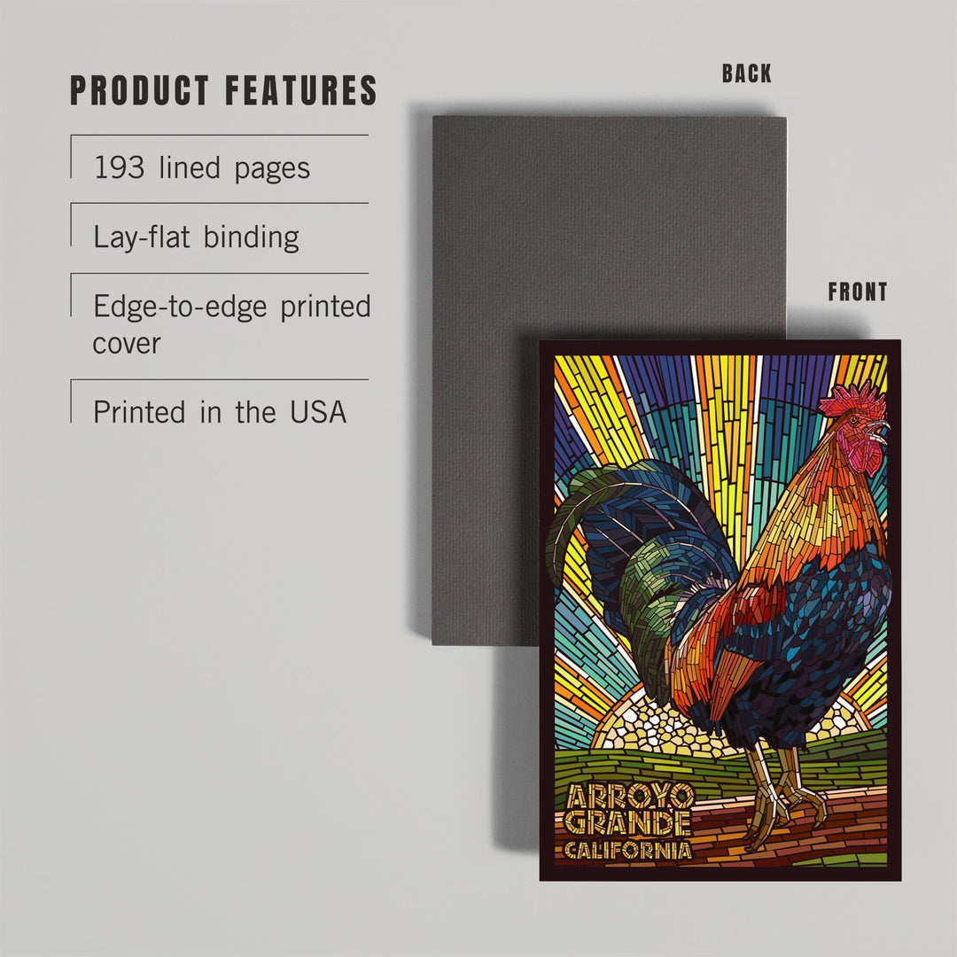 Lined 6x9 Journal, Arroyo Grande, California, Rooster Mosaic, Lay Flat, 193 Pages, FSC paper Home Lantern Press 