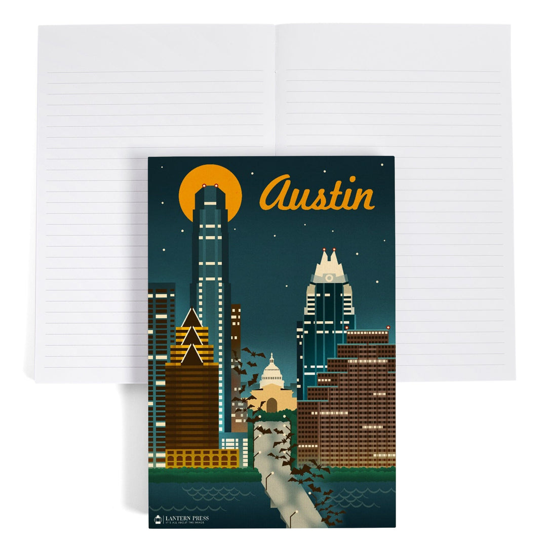 Lined 6x9 Journal, Austin, Retro Skyline, Lay Flat, 193 Pages, FSC paper Home Lantern Press 