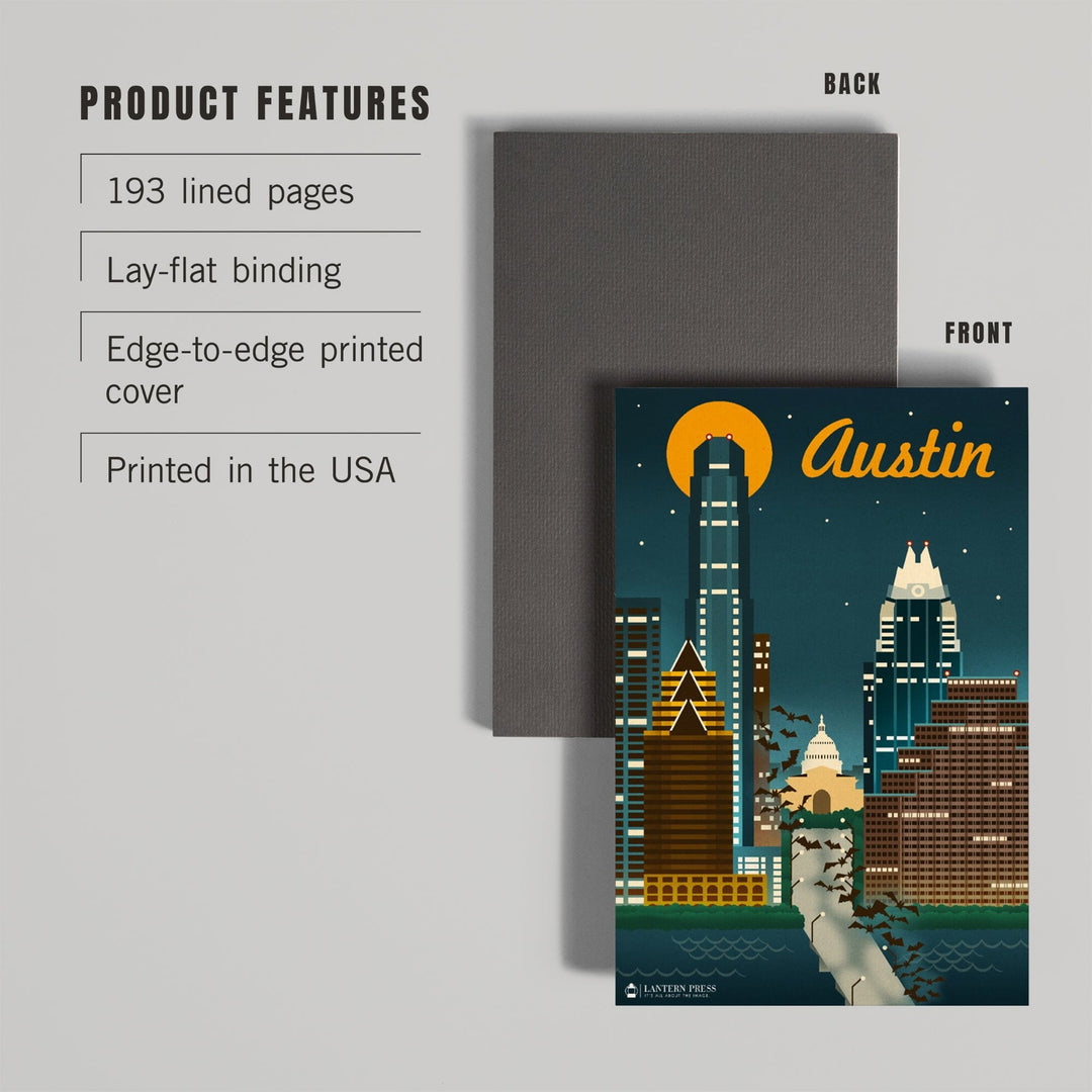 Lined 6x9 Journal, Austin, Retro Skyline, Lay Flat, 193 Pages, FSC paper Home Lantern Press 