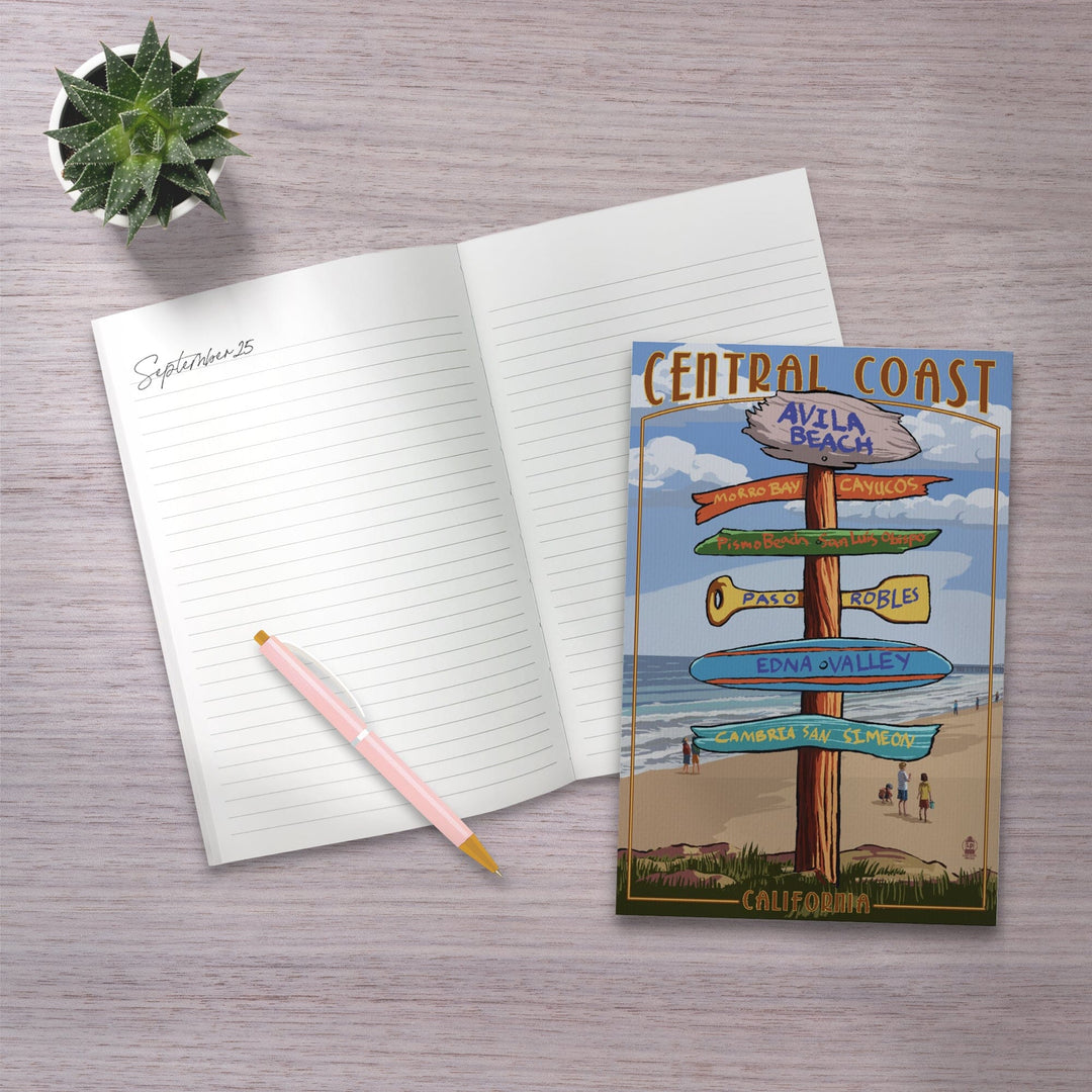 Lined 6x9 Journal, Avila Beach, California, Destination Signpost, Beach, Lay Flat, 193 Pages, FSC paper Home Lantern Press 