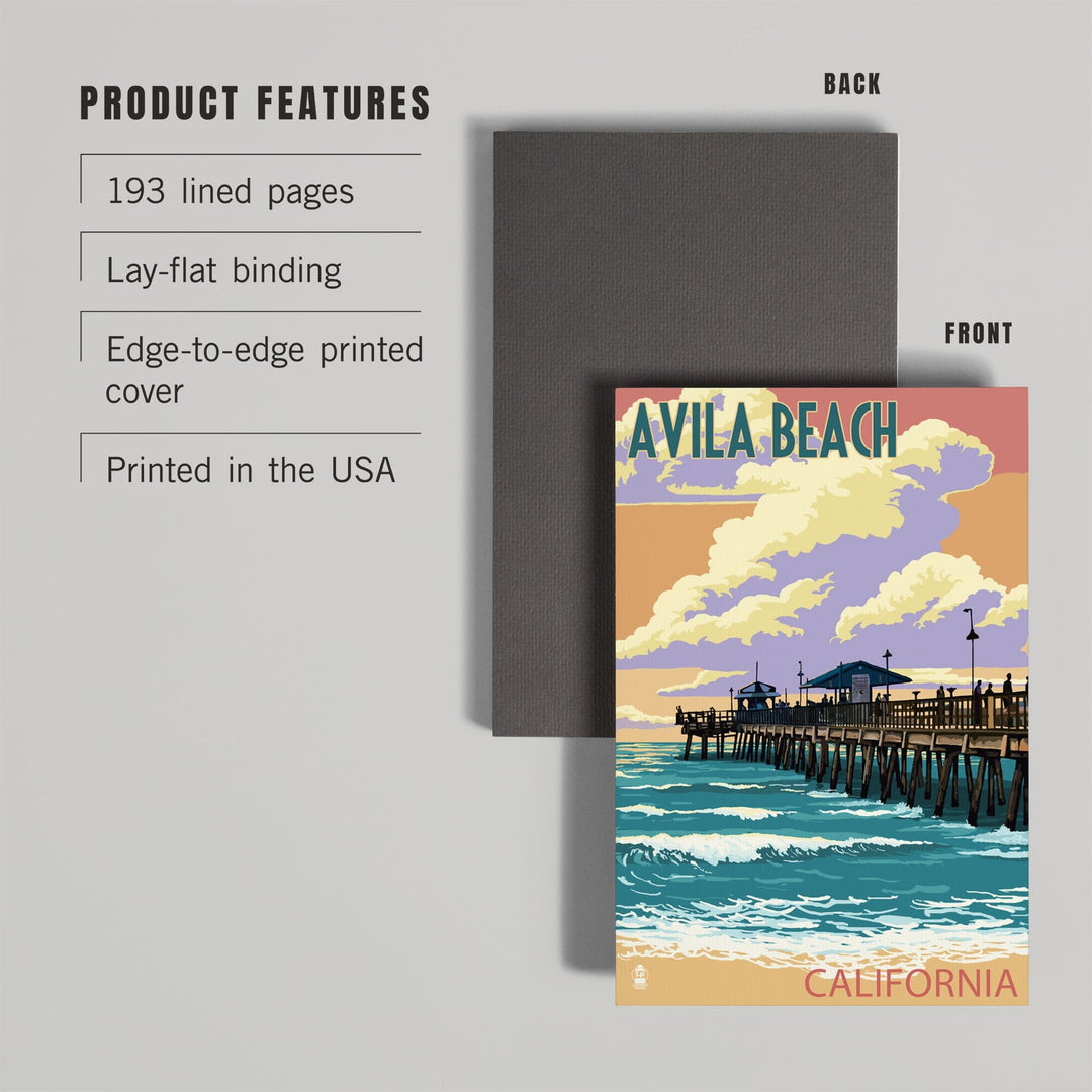 Lined 6x9 Journal, Avila Beach, California, Pier Sunset, Lay Flat, 193 Pages, FSC paper Home Lantern Press 