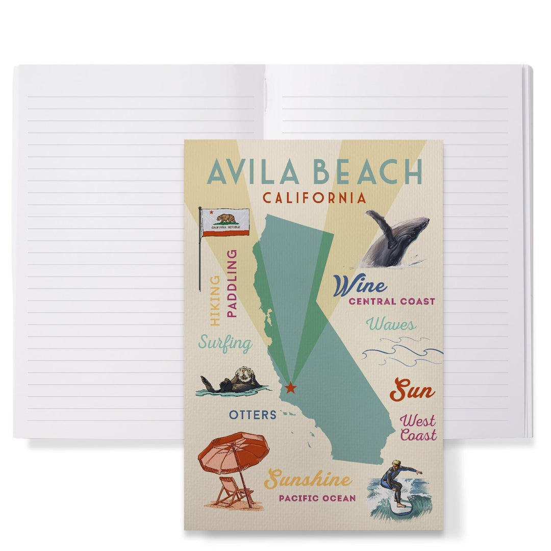 Lined 6x9 Journal, Avila Beach, California, Typography and Icons, Lay Flat, 193 Pages, FSC paper Home Lantern Press 