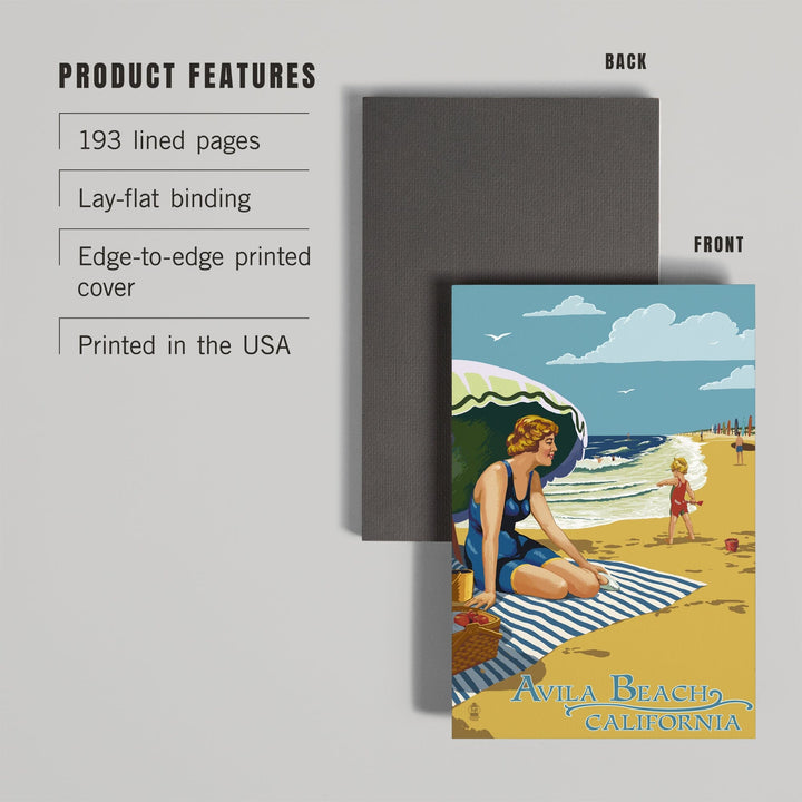 Lined 6x9 Journal, Avila Beach, California, Woman on the Beach, Lay Flat, 193 Pages, FSC paper Home Lantern Press 