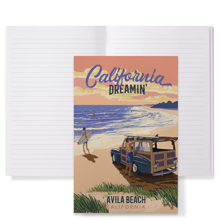 Lined 6x9 Journal, Avila Beach, California, Woody on Beach, California Dreamin, Lay Flat, 193 Pages, FSC paper Home Lantern Press 