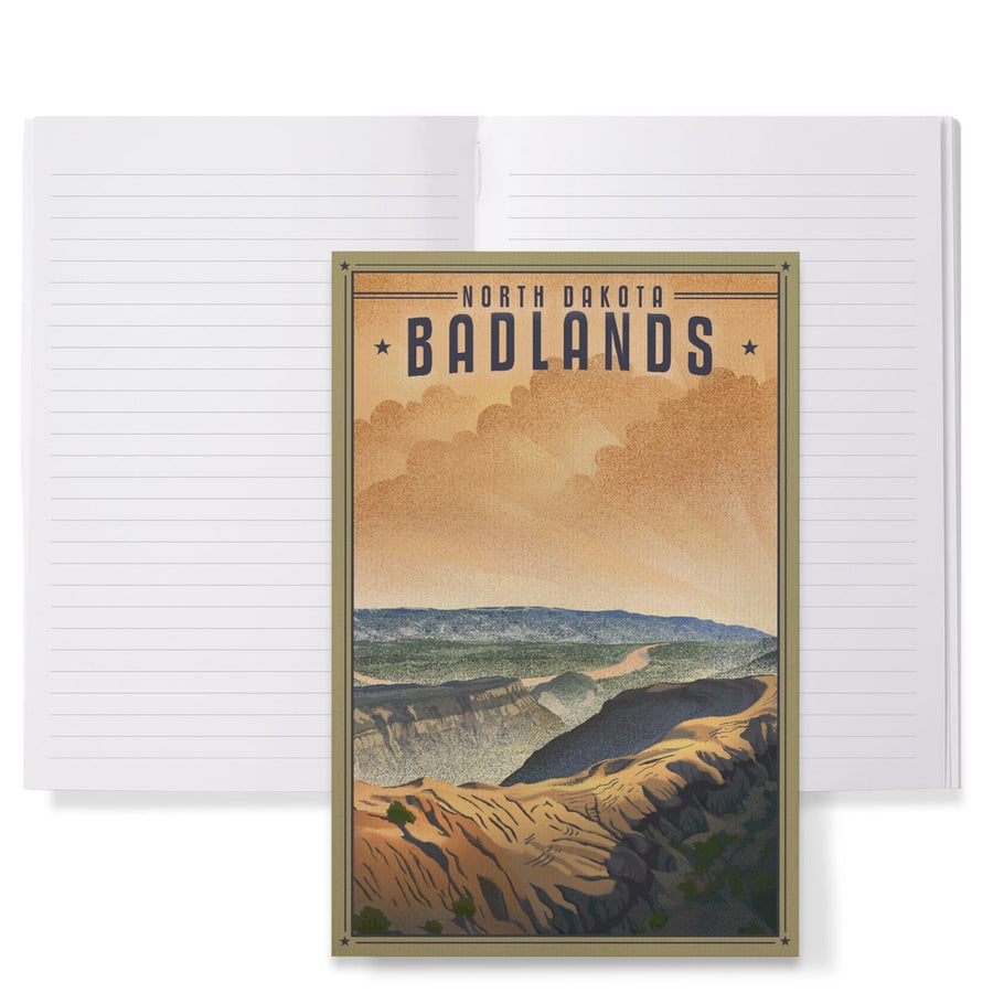 Lined 6x9 Journal, Badlands, North Dakota, Lithograph National Park Series, Lay Flat, 193 Pages, FSC paper Home Lantern Press 