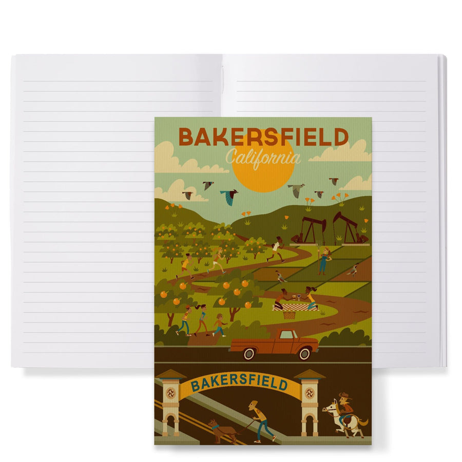 Lined 6x9 Journal, Bakersfield, California, Rural Geometric, Lay Flat, 193 Pages, FSC paper Home Lantern Press 