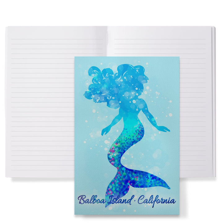 Lined 6x9 Journal, Balboa Island, California, Silhouette Mermaid, Light Blue Background, Lay Flat, 193 Pages, FSC paper Home Lantern Press 