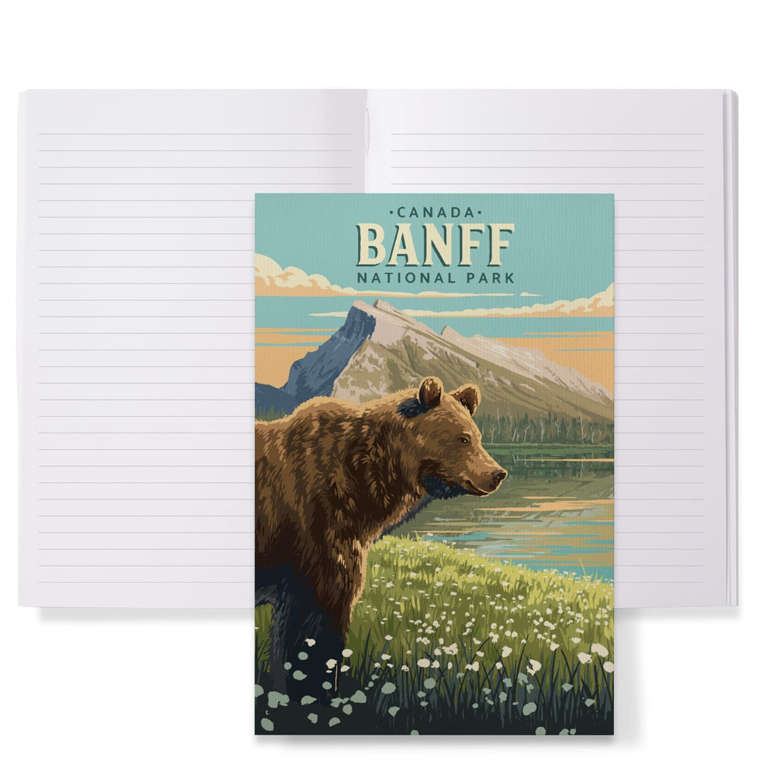 Lined 6x9 Journal, Banff National Park, Canada, Mount Rundle and Bear, Painterly, Lay Flat, 193 Pages, FSC paper Home Lantern Press 