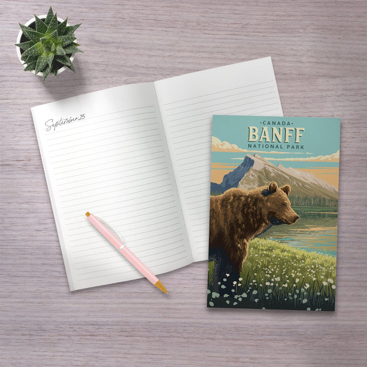 Lined 6x9 Journal, Banff National Park, Canada, Mount Rundle and Bear, Painterly, Lay Flat, 193 Pages, FSC paper Home Lantern Press 