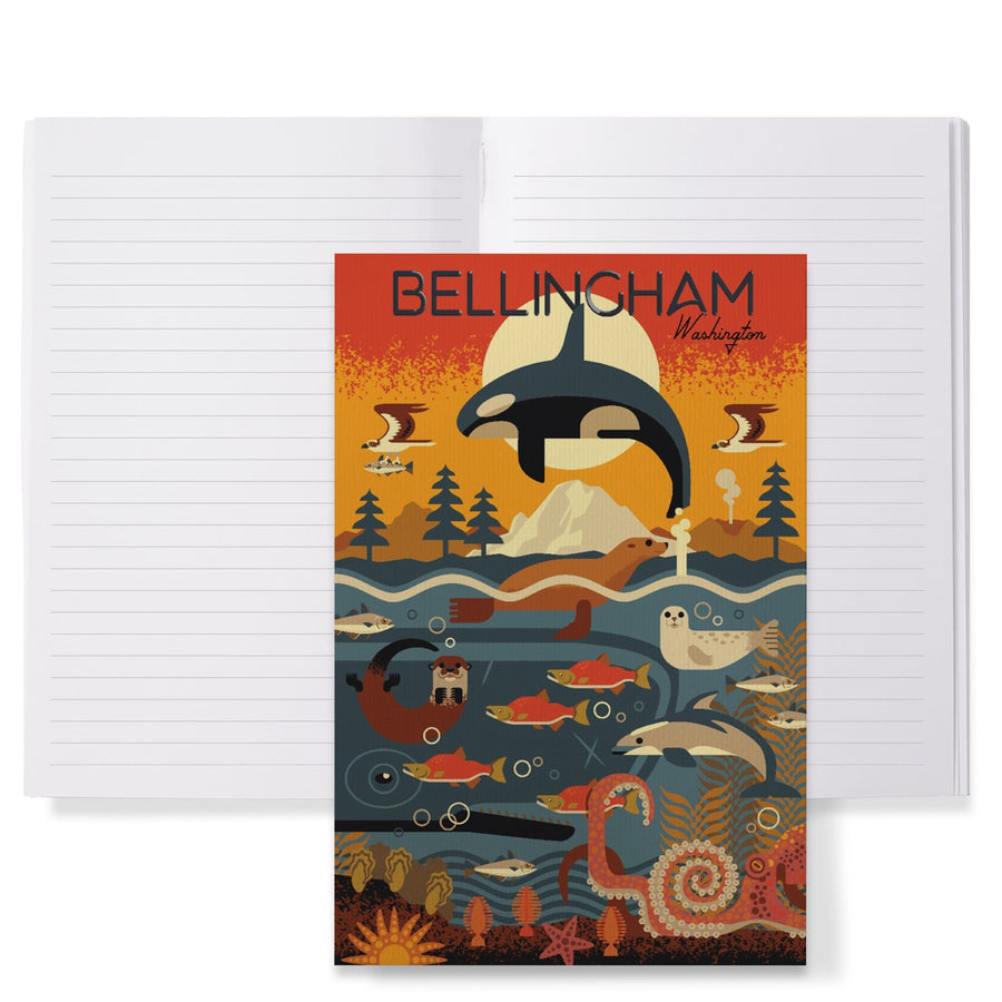 Lined 6x9 Journal, Bellingham, Washington, Marine Animals, Geometric, Lay Flat, 193 Pages, FSC paper Home Lantern Press 