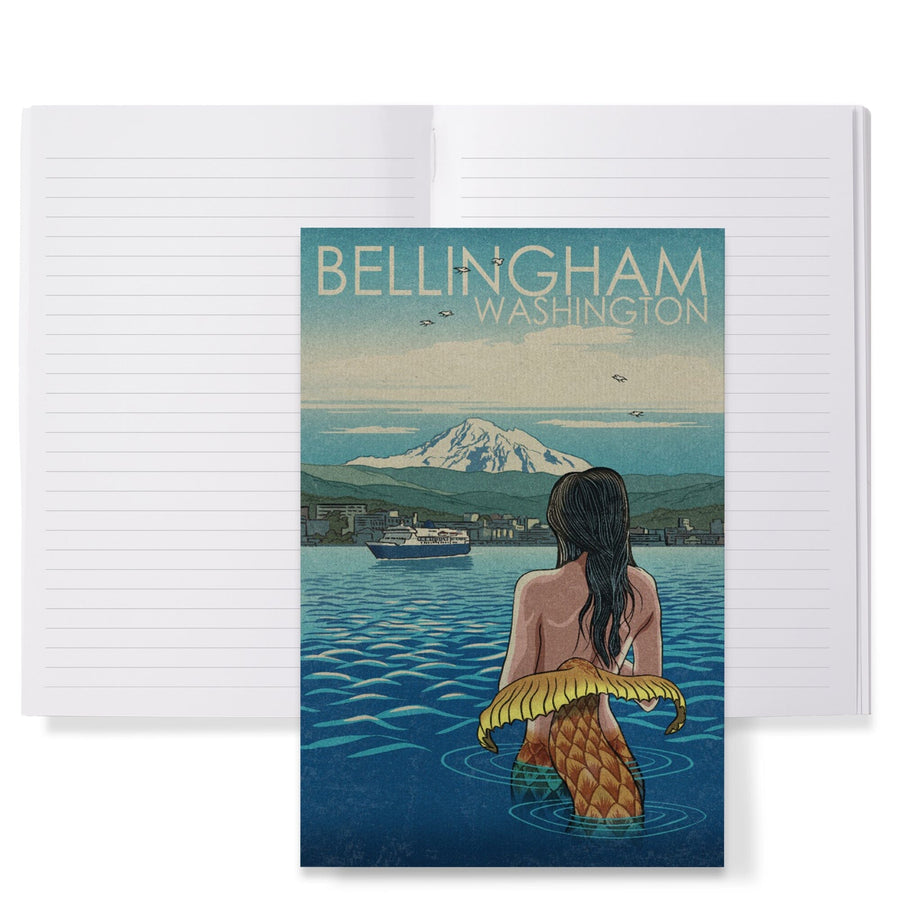 Lined 6x9 Journal, Bellingham, Washington, Mermaid and Mount Baker, Lay Flat, 193 Pages, FSC paper Home Lantern Press 