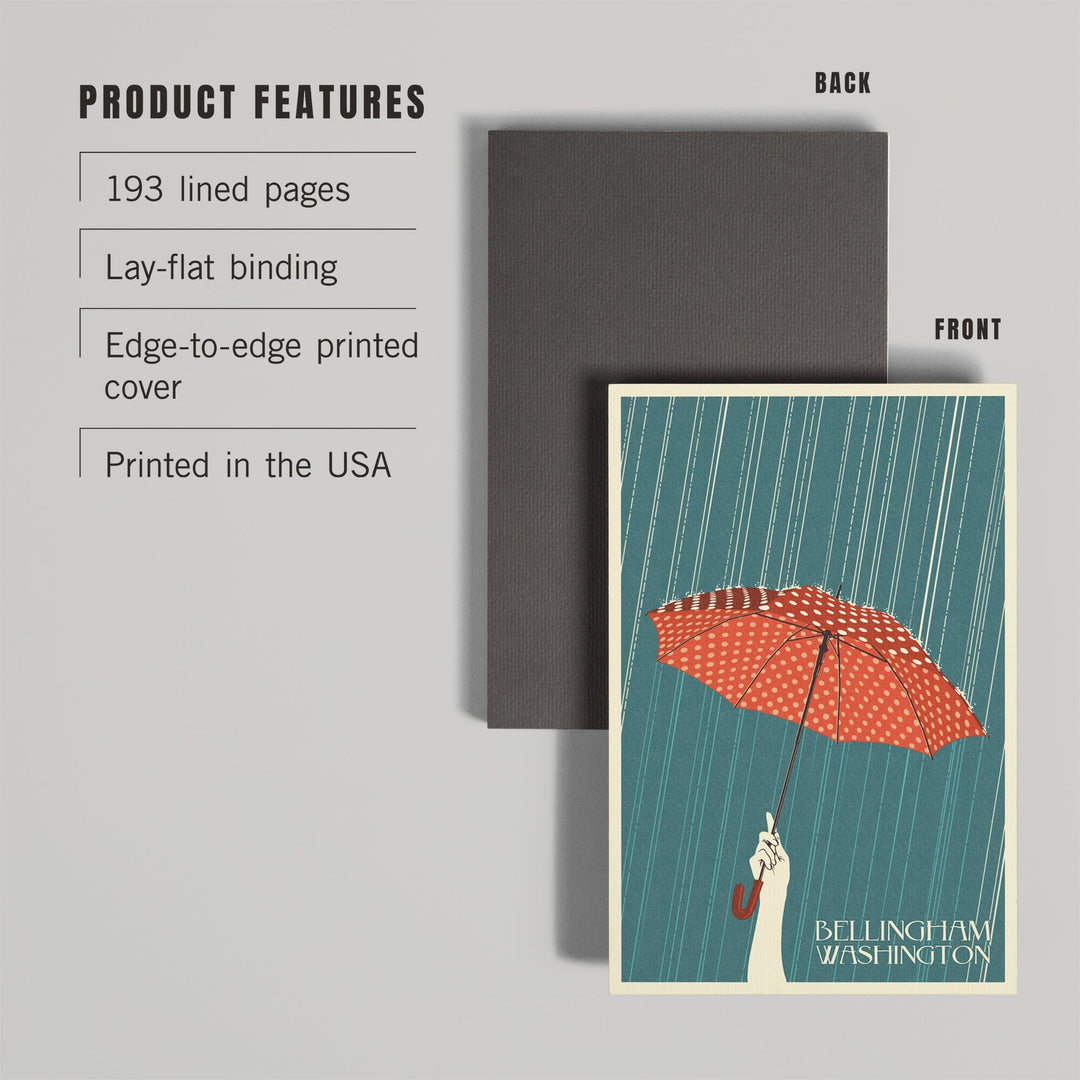 Lined 6x9 Journal, Bellingham, Washington, Umbrella Letterpress, Lay Flat, 193 Pages, FSC paper Home Lantern Press 