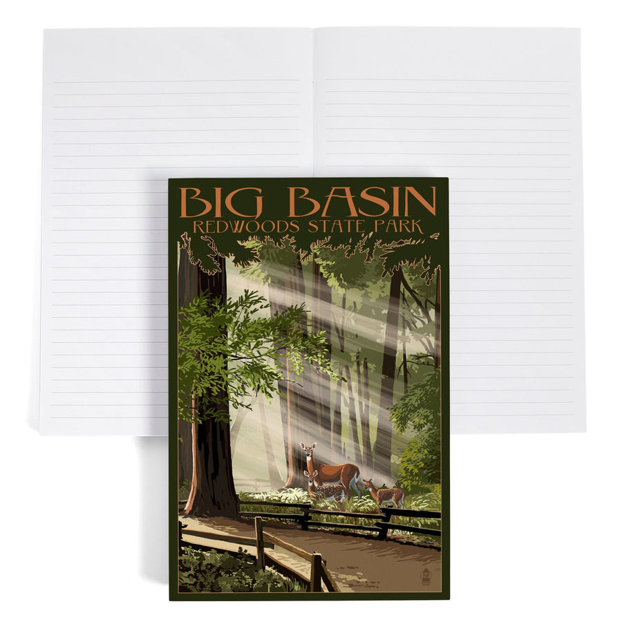 Lined 6x9 Journal, Big Basin Redwoods Park, California, Deer and Fawns, Lay Flat, 193 Pages, FSC paper Home Lantern Press 