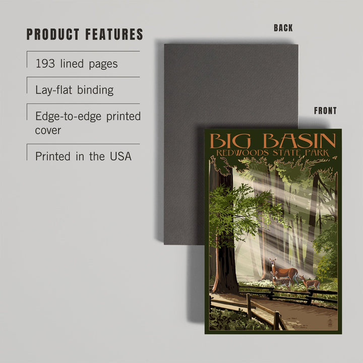 Lined 6x9 Journal, Big Basin Redwoods Park, California, Deer and Fawns, Lay Flat, 193 Pages, FSC paper Home Lantern Press 