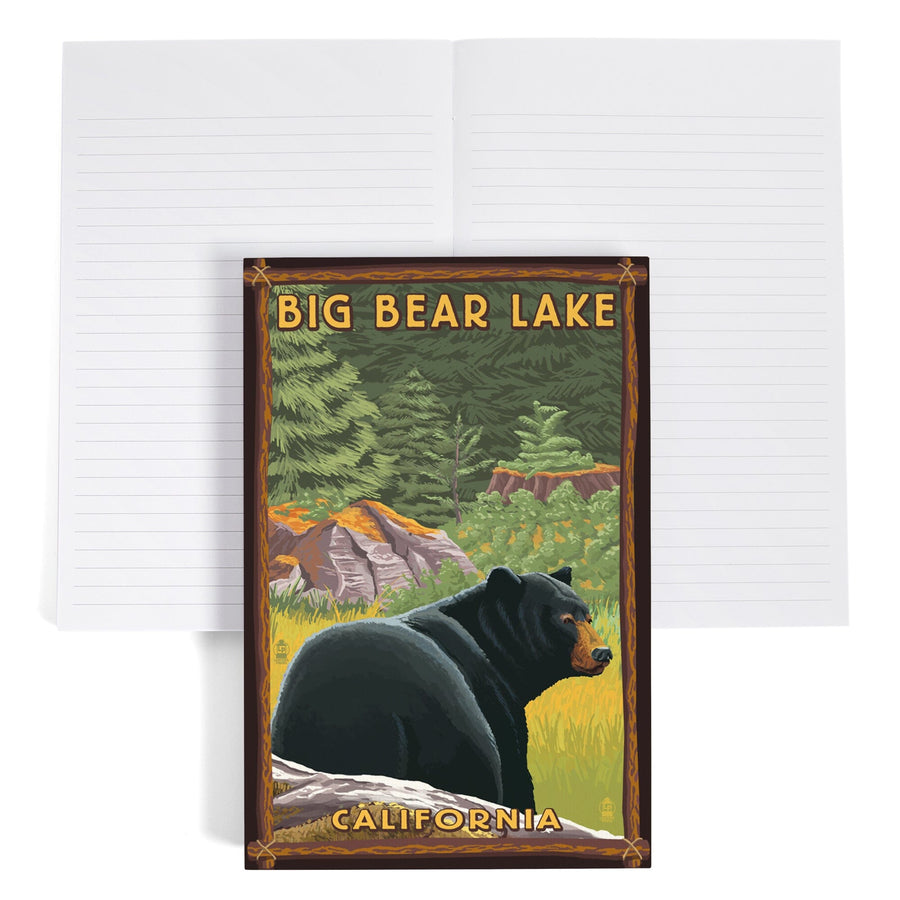 Lined 6x9 Journal, Big Bear Lake, California, Black Bear in Forest, Lay Flat, 193 Pages, FSC paper Home Lantern Press 