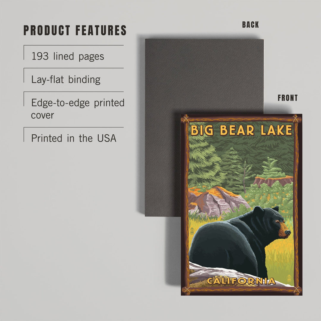 Lined 6x9 Journal, Big Bear Lake, California, Black Bear in Forest, Lay Flat, 193 Pages, FSC paper Home Lantern Press 