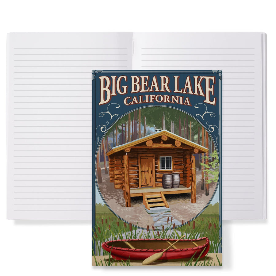 Lined 6x9 Journal, Big Bear Lake, California, Cabin in Woods Montage, Lay Flat, 193 Pages, FSC paper Home Lantern Press 