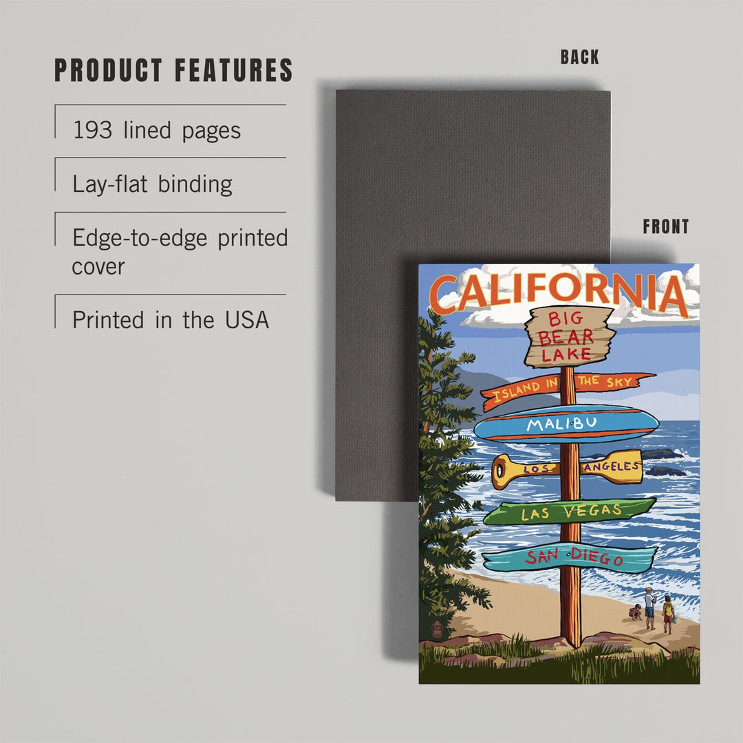 Lined 6x9 Journal, Big Bear Lake, California, Destination Signpost, Lay Flat, 193 Pages, FSC paper Home Lantern Press 